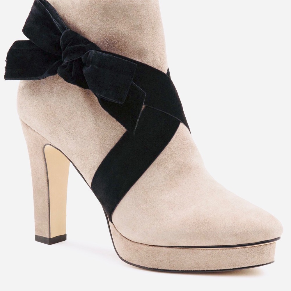 Karl Lagerfeld Black Malia Suede Bow Booties NEW